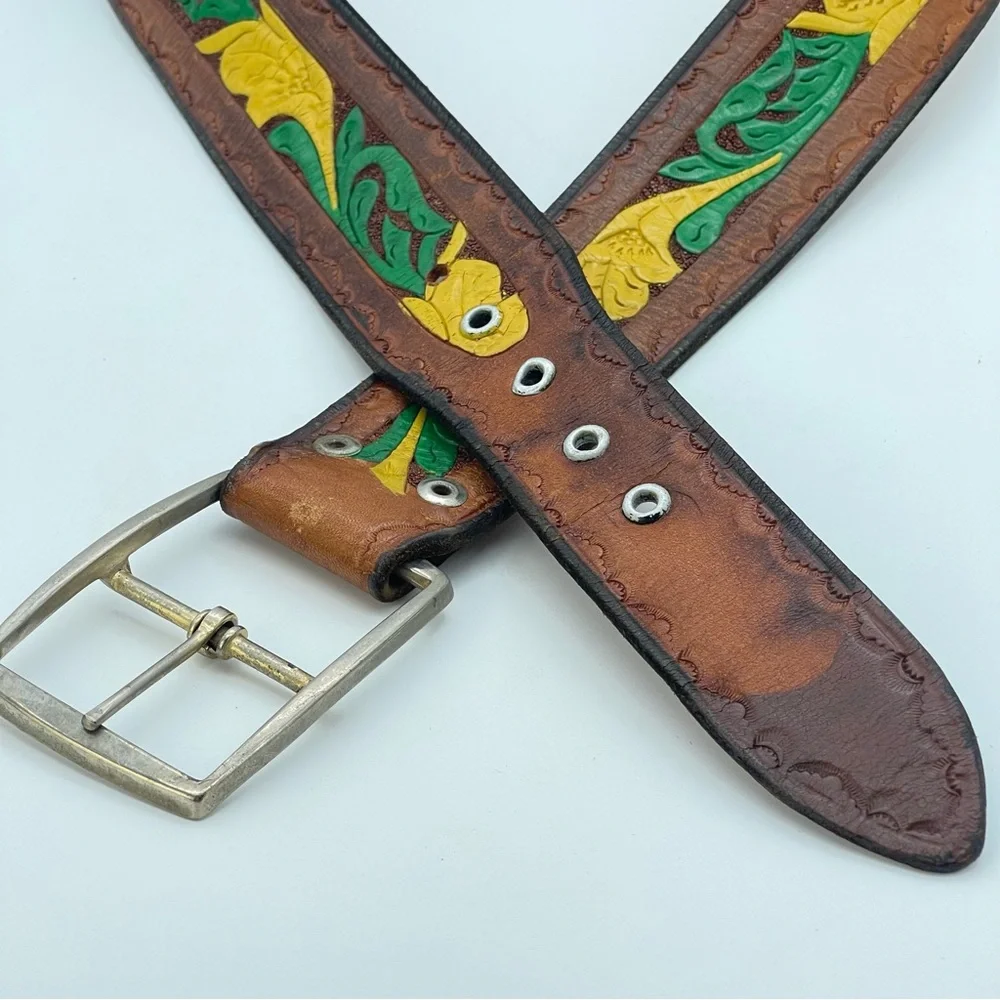 Vintage 70s Western Leather Tooled Belt | Embossed Name | Retro Rockabilly Hip